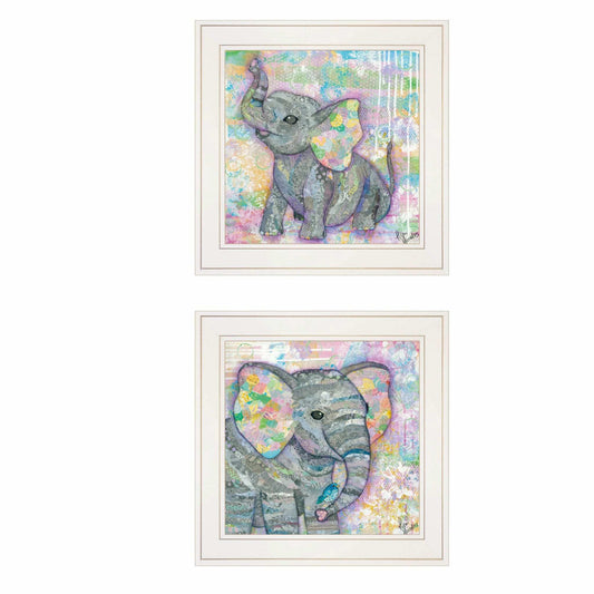 Set Of Two Elephant I and II 1 White Framed Print Wall Art - Homeroots - Flyclothing LLC