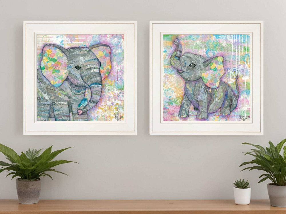 Set Of Two Elephant I and II 1 White Framed Print Wall Art - Homeroots - Flyclothing LLC