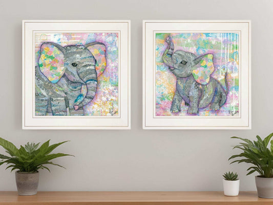 Set Of Two Elephant I and II 1 White Framed Print Wall Art - Homeroots - Flyclothing LLC