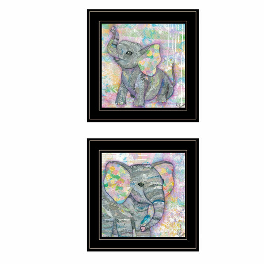 Set Of Two Elephant I and II 2 Black Framed Print Wall Art - Homeroots - Flyclothing LLC