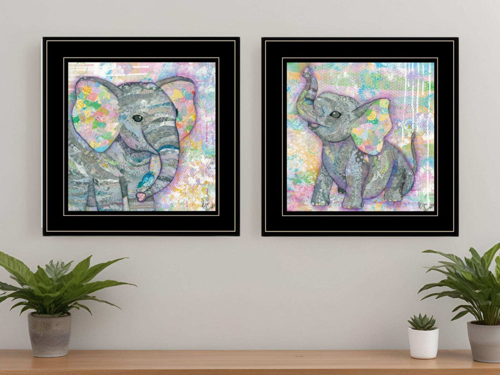 Set Of Two Elephant I and II 2 Black Framed Print Wall Art - Homeroots - Flyclothing LLC
