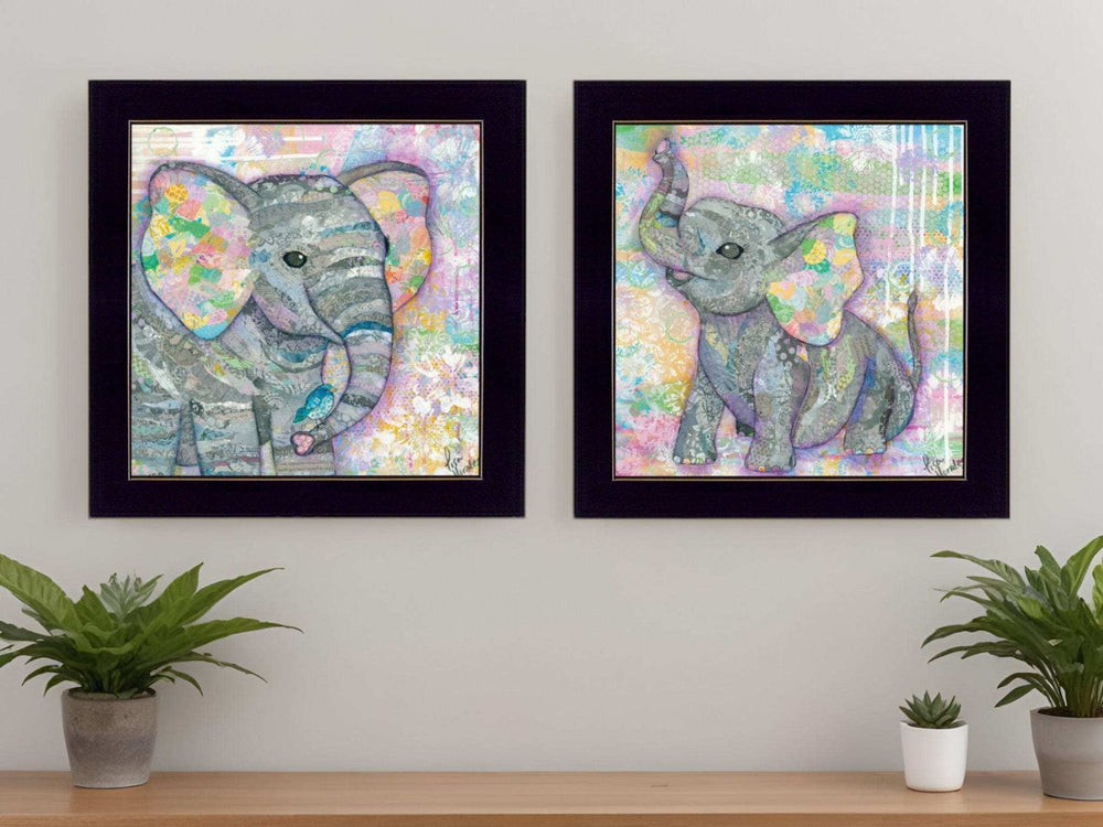 Set Of Two Elephant I and II 3 Black Framed Print Wall Art - Homeroots - Flyclothing LLC