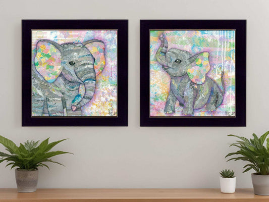 Set Of Two Elephant I and II 3 Black Framed Print Wall Art - Homeroots - Flyclothing LLC