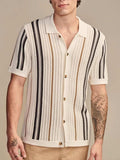 Men's Plus Size Striped Collared Neck Short Sleeve Shirt - Trendsi - Flyclothing LLC