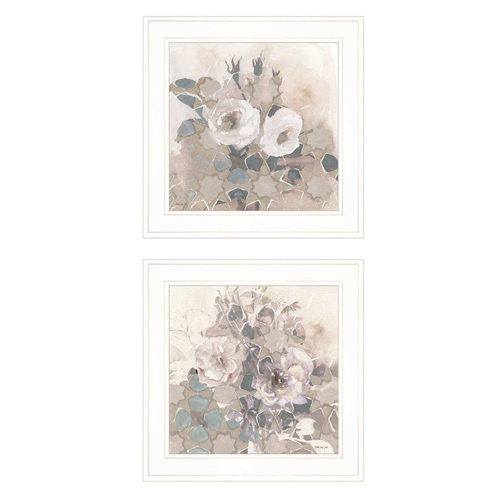 Set Of Two Transitional Blooms 1 White Framed Print Wall Art - Homeroots - Flyclothing LLC