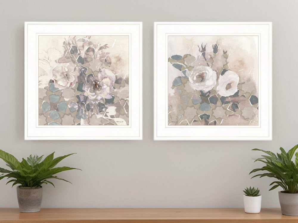 Set Of Two Transitional Blooms 1 White Framed Print Wall Art - Homeroots - Flyclothing LLC