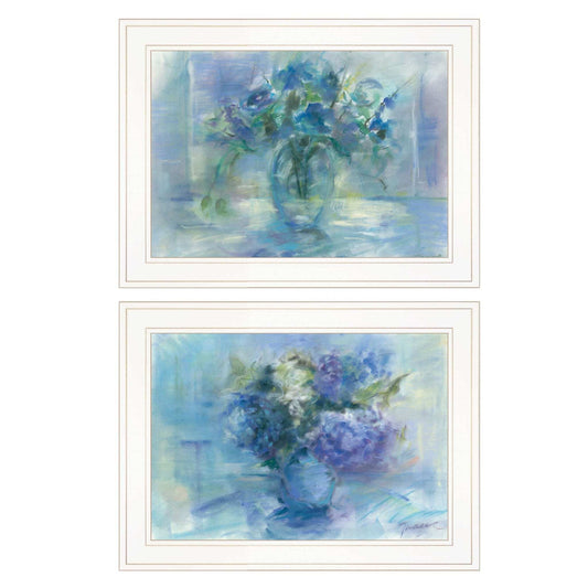 Set Of Two Susies Blue Bouquet 1 White Framed Print Wall Art - Homeroots - Flyclothing LLC