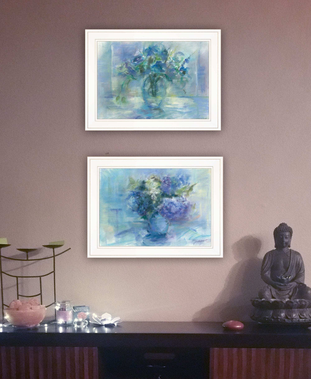 Set Of Two Susies Blue Bouquet 1 White Framed Print Wall Art - Homeroots - Flyclothing LLC
