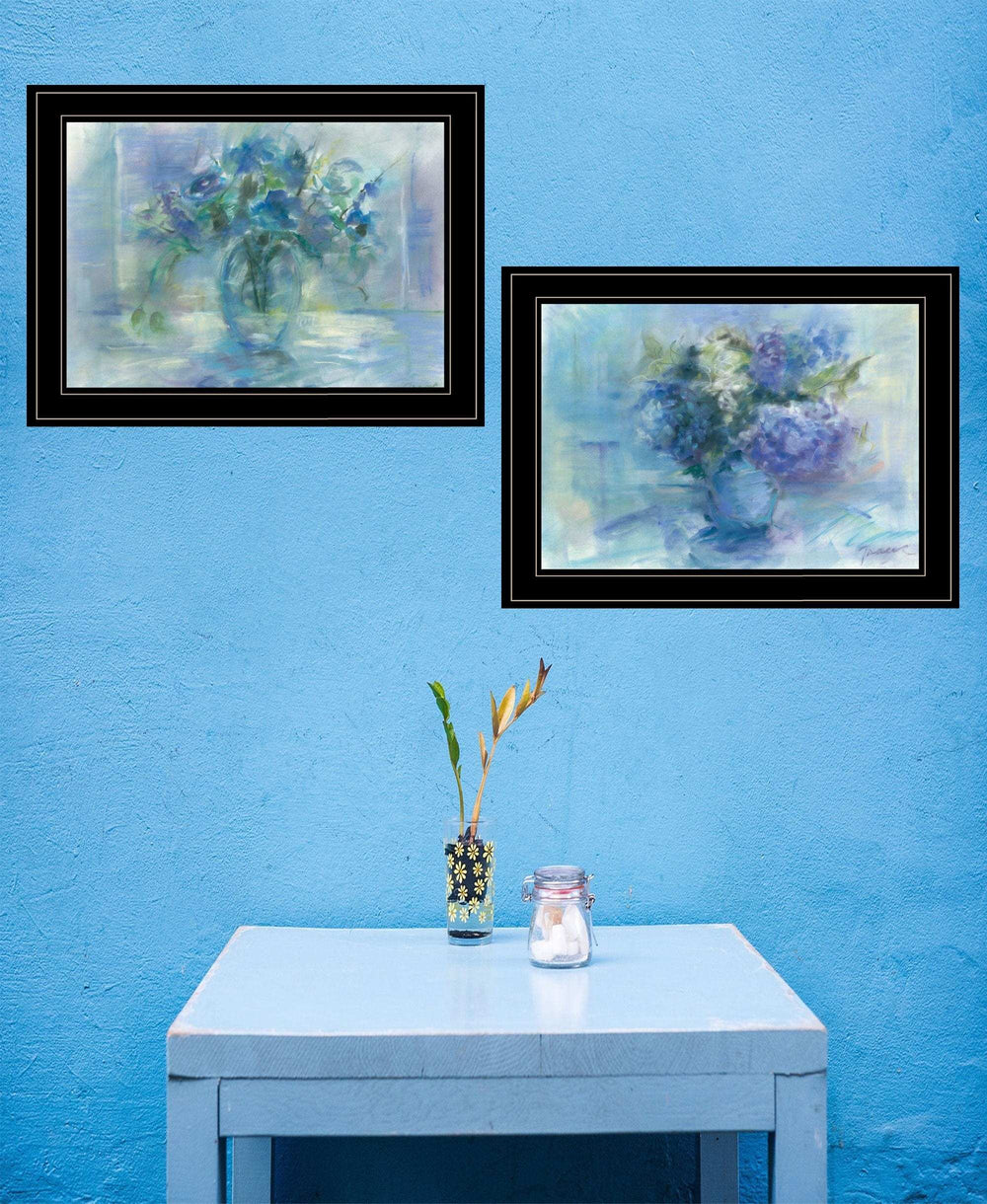 Set Of Two Susies Blue Bouquet 2 Black Framed Print Wall Art - Homeroots - Flyclothing LLC