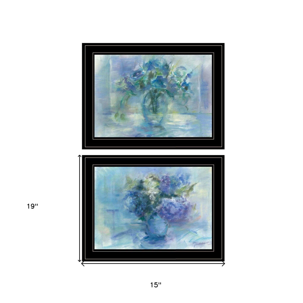 Set Of Two Susies Blue Bouquet 2 Black Framed Print Wall Art - Homeroots - Flyclothing LLC