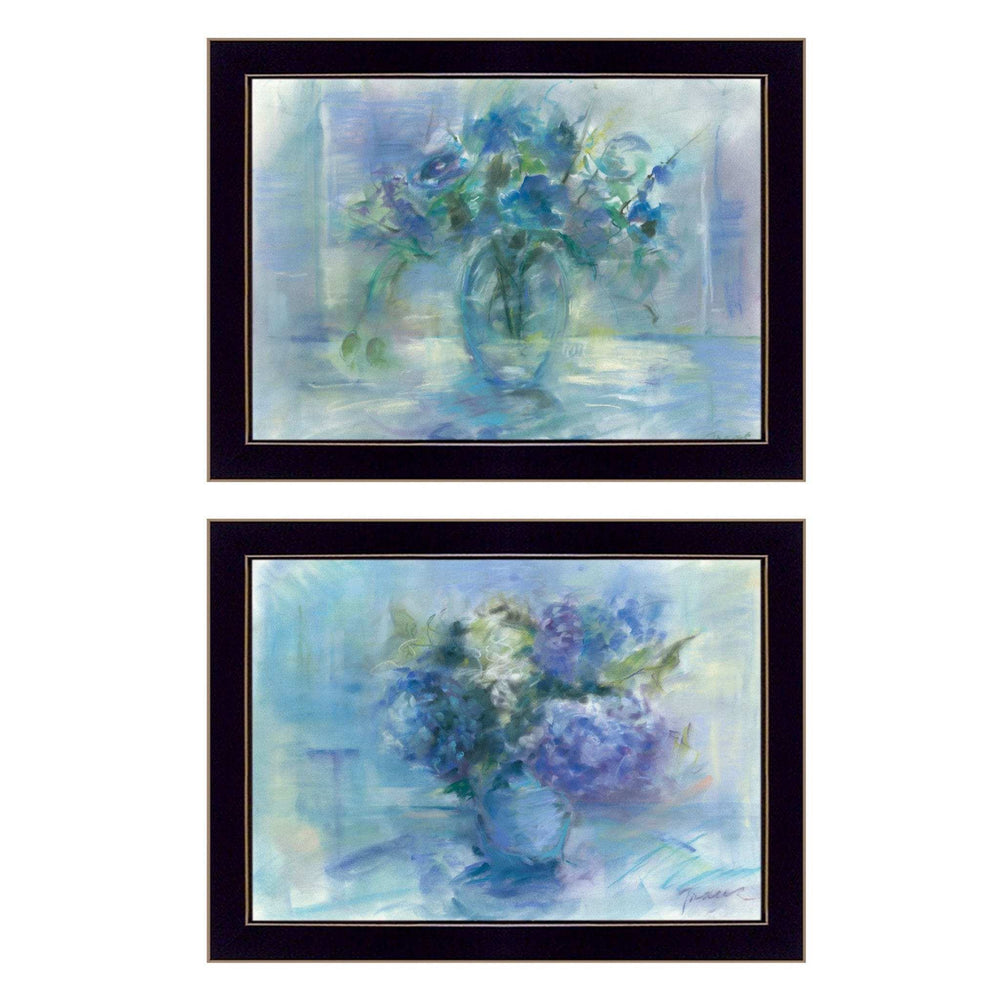 Set Of Two Susies Blue Bouquet 3 Black Framed Print Wall Art - Homeroots - Flyclothing LLC