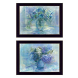 Set Of Two Susies Blue Bouquet 3 Black Framed Print Wall Art - Homeroots - Flyclothing LLC