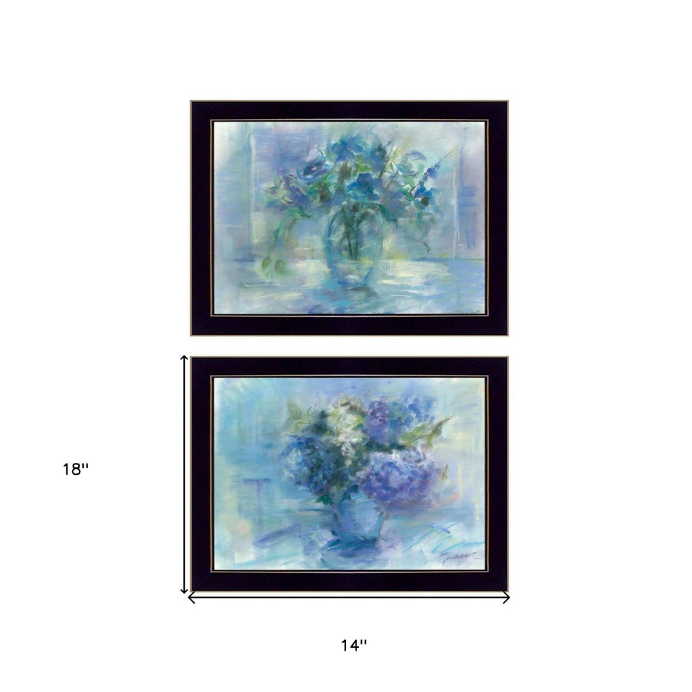 Set Of Two Susies Blue Bouquet 3 Black Framed Print Wall Art - Homeroots - Flyclothing LLC