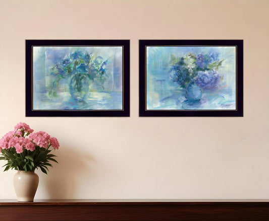 Set Of Two Susies Blue Bouquet 3 Black Framed Print Wall Art - Homeroots - Flyclothing LLC