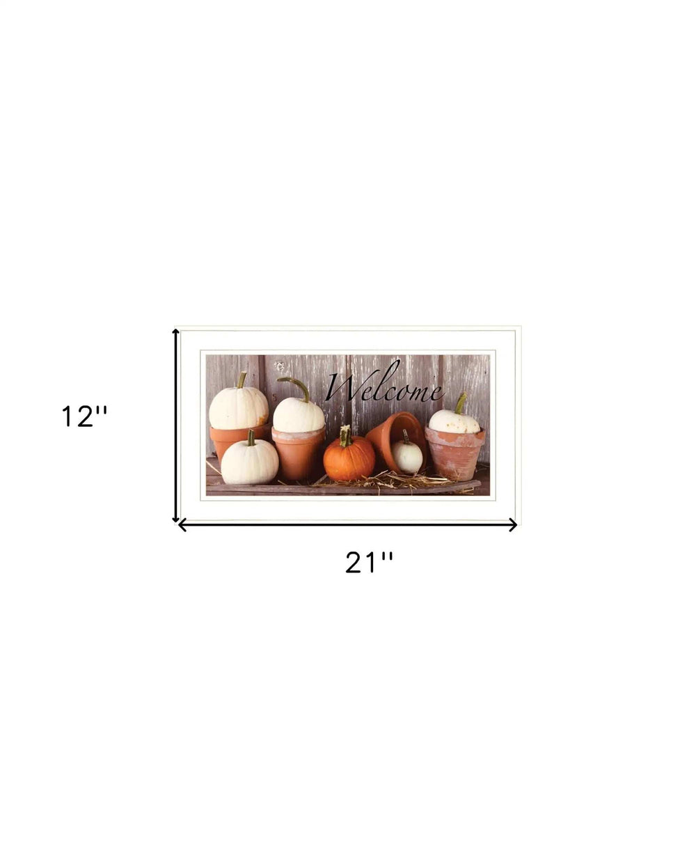 Welcome Pumpkin Shelf 1 White Framed Print Wall Art - Homeroots - Flyclothing LLC