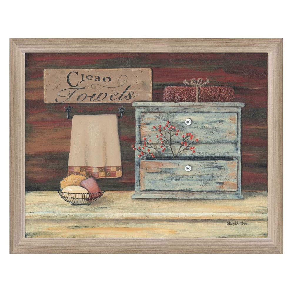 Clean Towels 4 Brown Framed Print Bathroom Wall Art - Homeroots - Flyclothing LLC