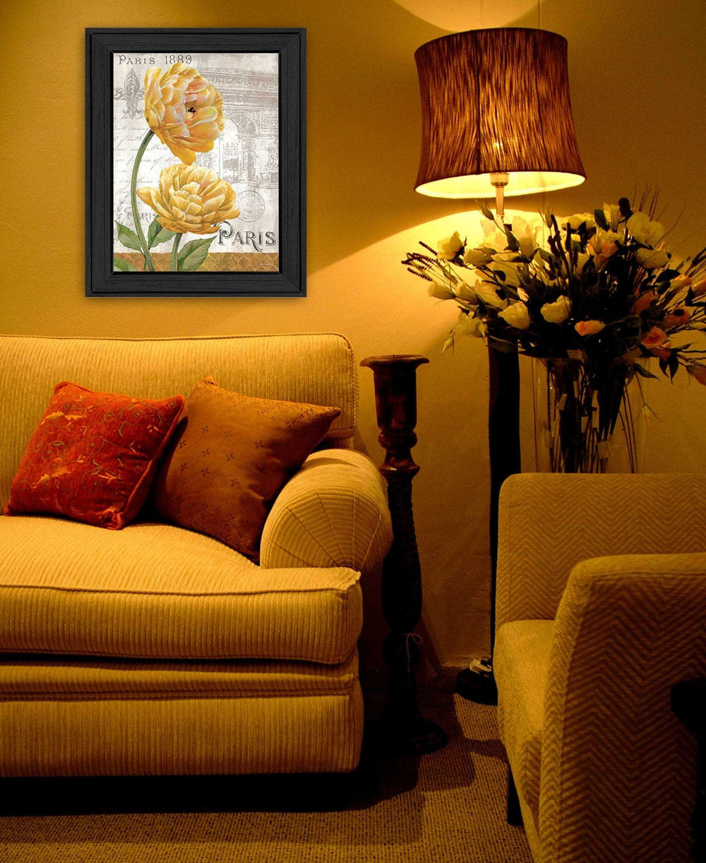 Golden Flowers Black Framed Print Wall Art - Homeroots - Flyclothing LLC