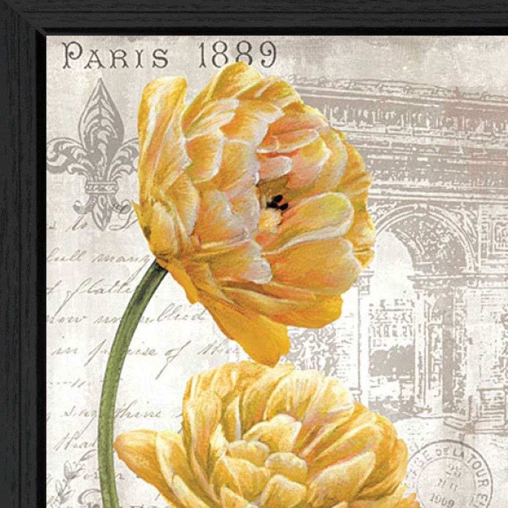 Golden Flowers Black Framed Print Wall Art - Homeroots - Flyclothing LLC