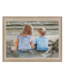 Boy and Girl Sitting in Dunes Brown Framed Print Wall Art - Homeroots - Flyclothing LLC