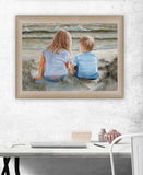 Boy and Girl Sitting in Dunes Brown Framed Print Wall Art - Homeroots - Flyclothing LLC