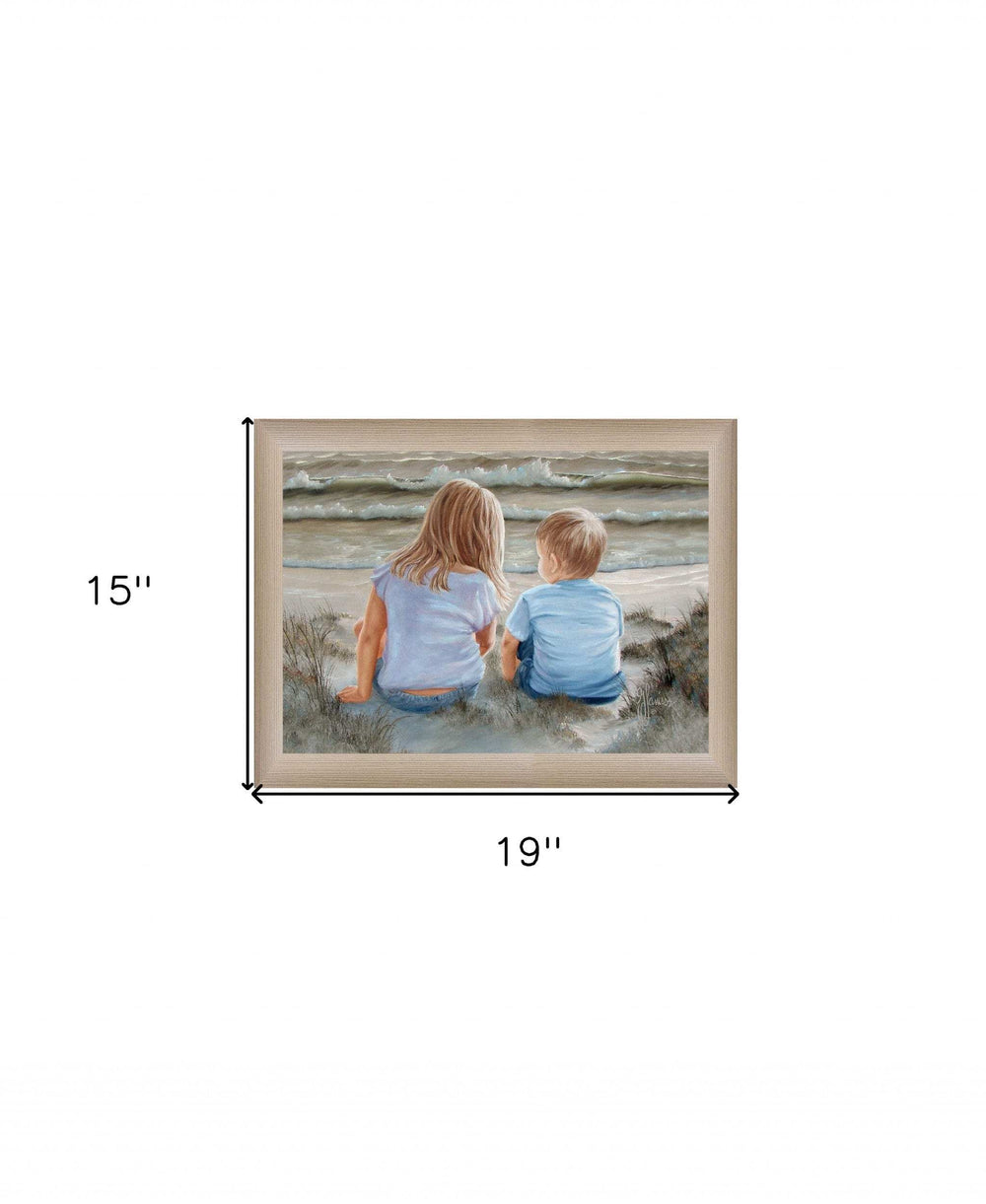 Boy and Girl Sitting in Dunes Brown Framed Print Wall Art - Homeroots - Flyclothing LLC