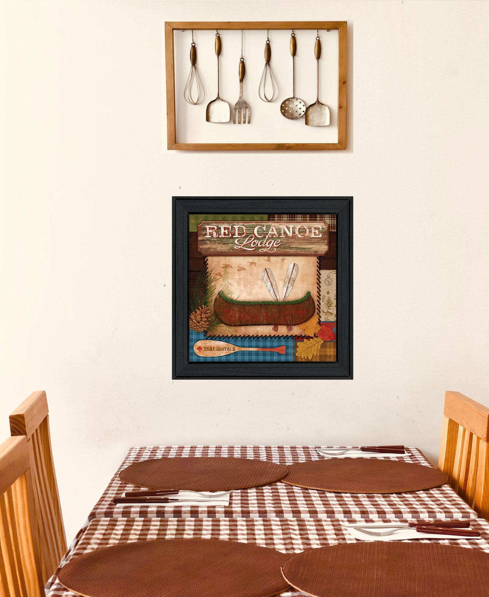 Red Canoe Lodge 2 Black Framed Print Wall Art - Homeroots - Flyclothing LLC