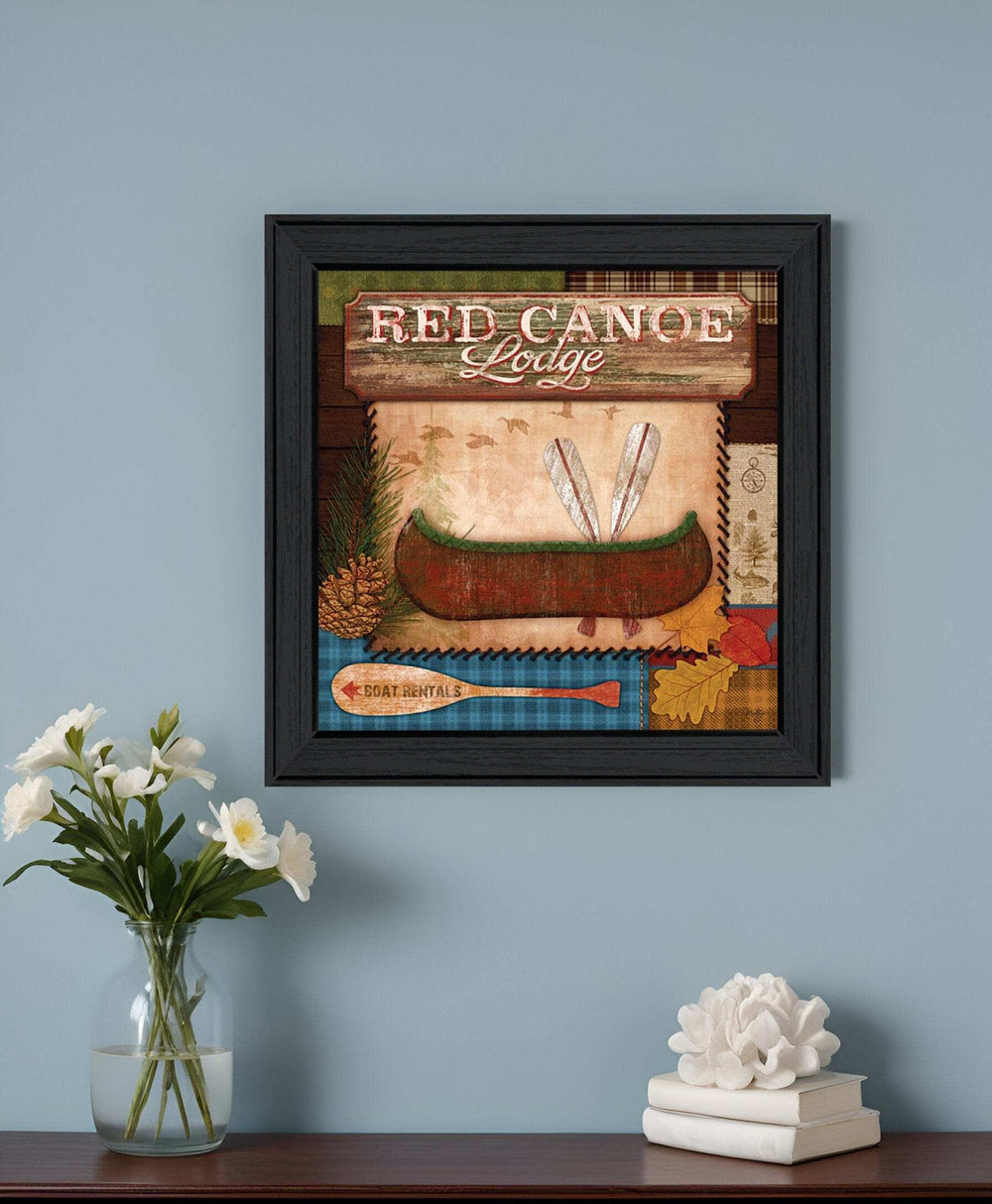 Red Canoe Lodge 2 Black Framed Print Wall Art - Homeroots - Flyclothing LLC