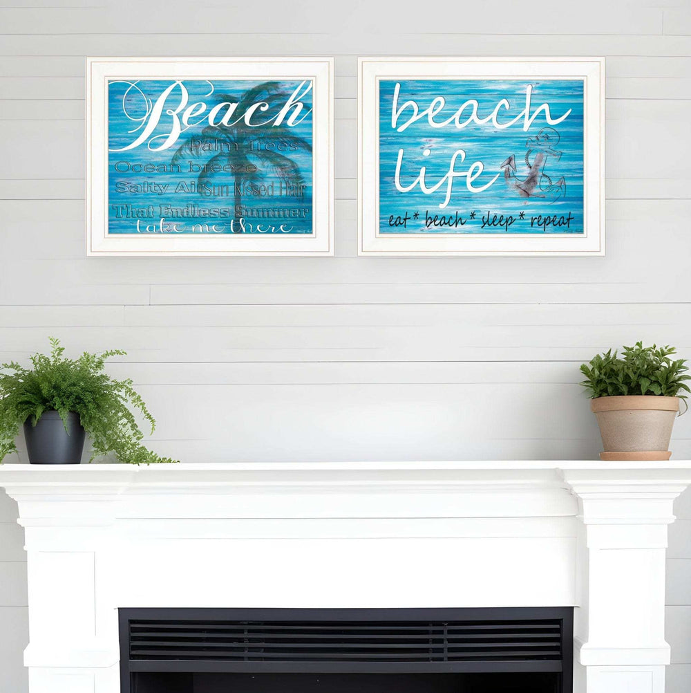 Set Of Two Beach Life 4 White Framed Print Wall Art - Homeroots - Flyclothing LLC