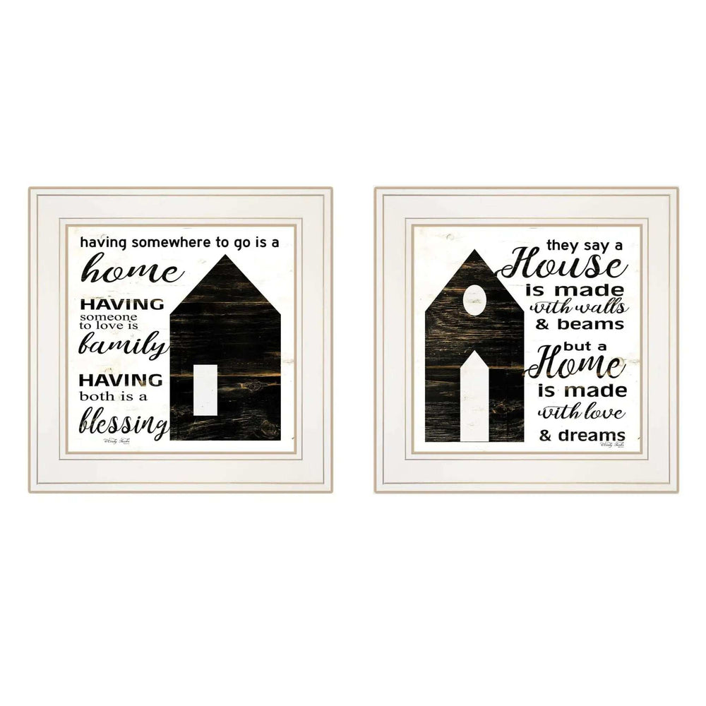 Set Of Two House or Blessing White Framed Print Wall Art - Homeroots - Flyclothing LLC