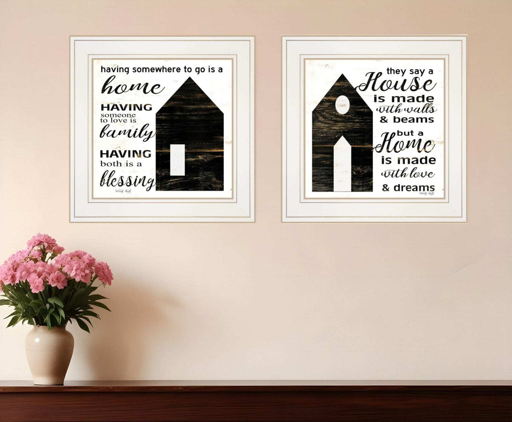 Set Of Two House or Blessing White Framed Print Wall Art - Homeroots - Flyclothing LLC