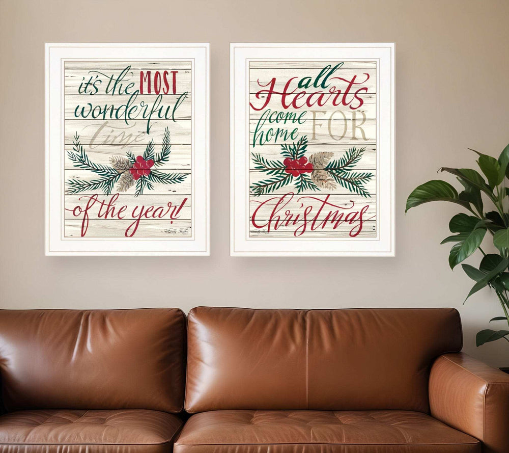 Set Of Two All Hearts Come Home for Christmas 1 White Framed Print Wall Art - Homeroots - Flyclothing LLC