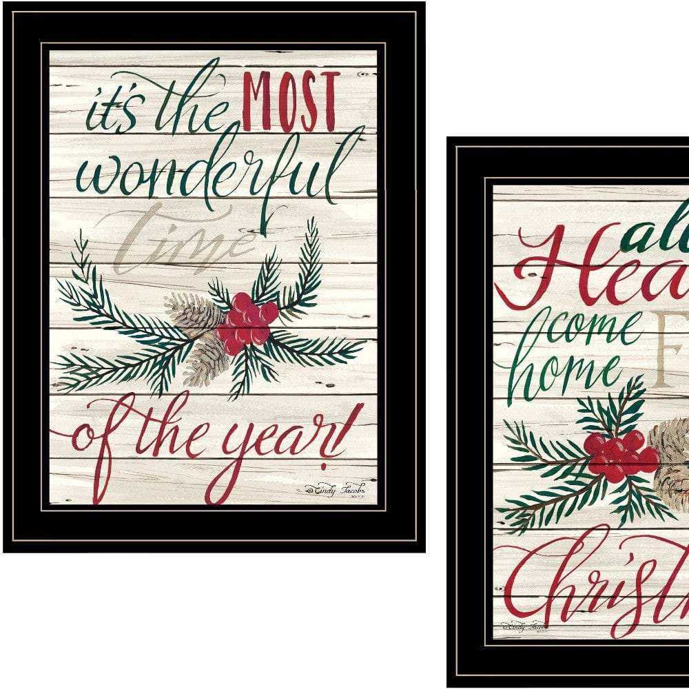 Set Of Two All Hearts Come Home for Christmas 2 Black Framed Print Wall Art - Homeroots - Flyclothing LLC
