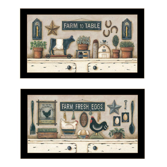 Set Of Two Farm Fresh 3 Black Framed Print Wall Art - Homeroots - Flyclothing LLC