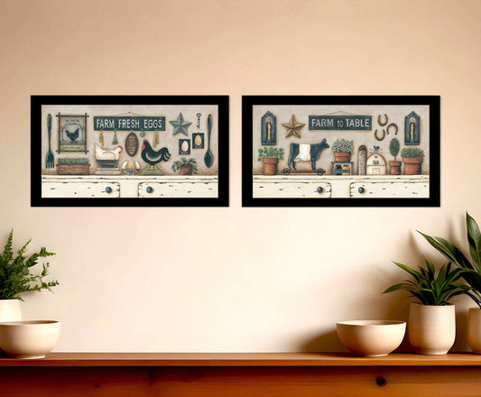 Set Of Two Farm Fresh 3 Black Framed Print Wall Art - Homeroots - Flyclothing LLC