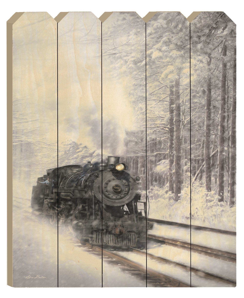 Snowy Locomotive Unframed Picket Fence Wall Art - Homeroots - Flyclothing LLC