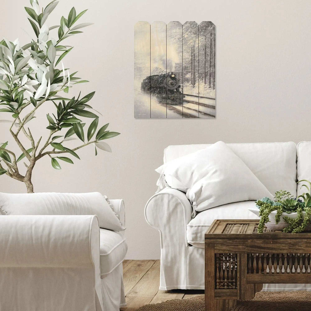 Snowy Locomotive Unframed Picket Fence Wall Art - Homeroots - Flyclothing LLC