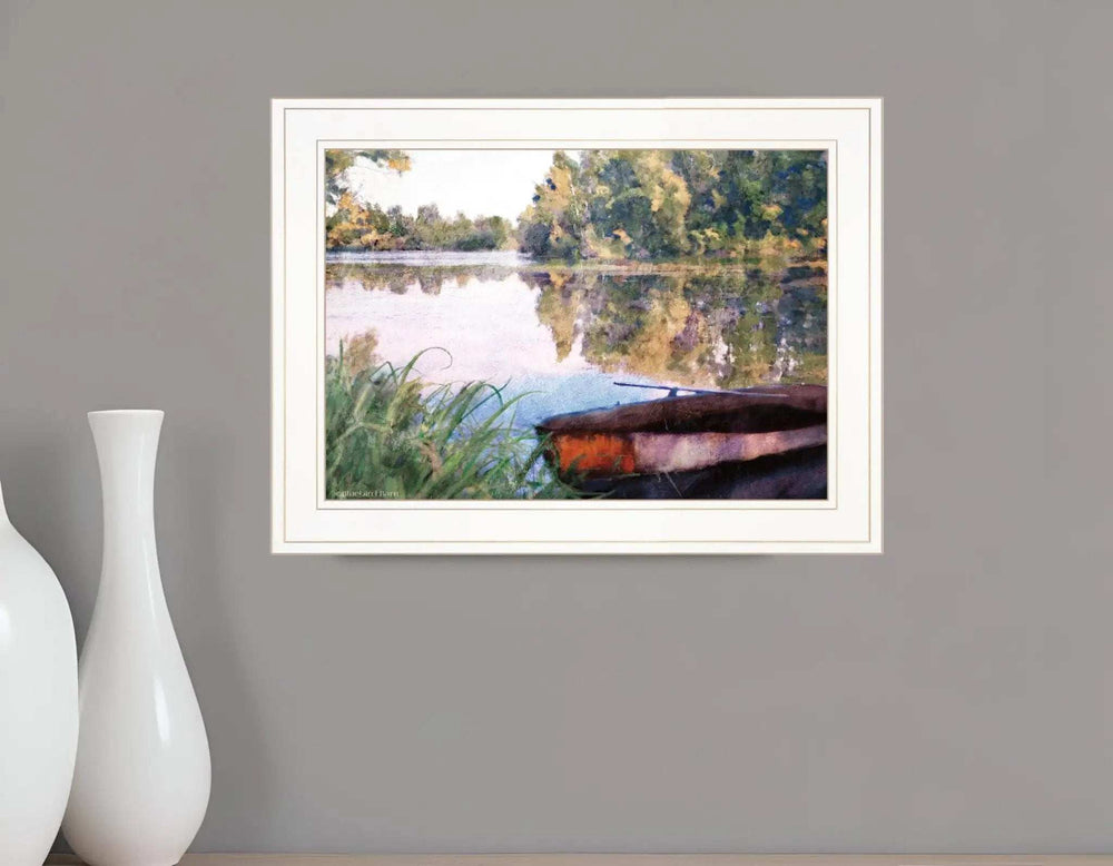 Rowboat Pond Landscape 2 White Framed Print Wall Art - Homeroots - Flyclothing LLC
