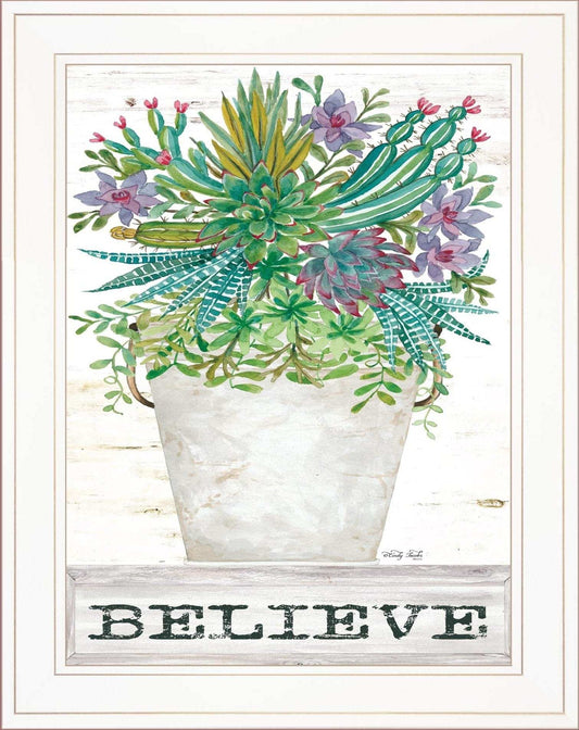 Believe Succulents White Framed Print Wall Art - Homeroots - Flyclothing LLC