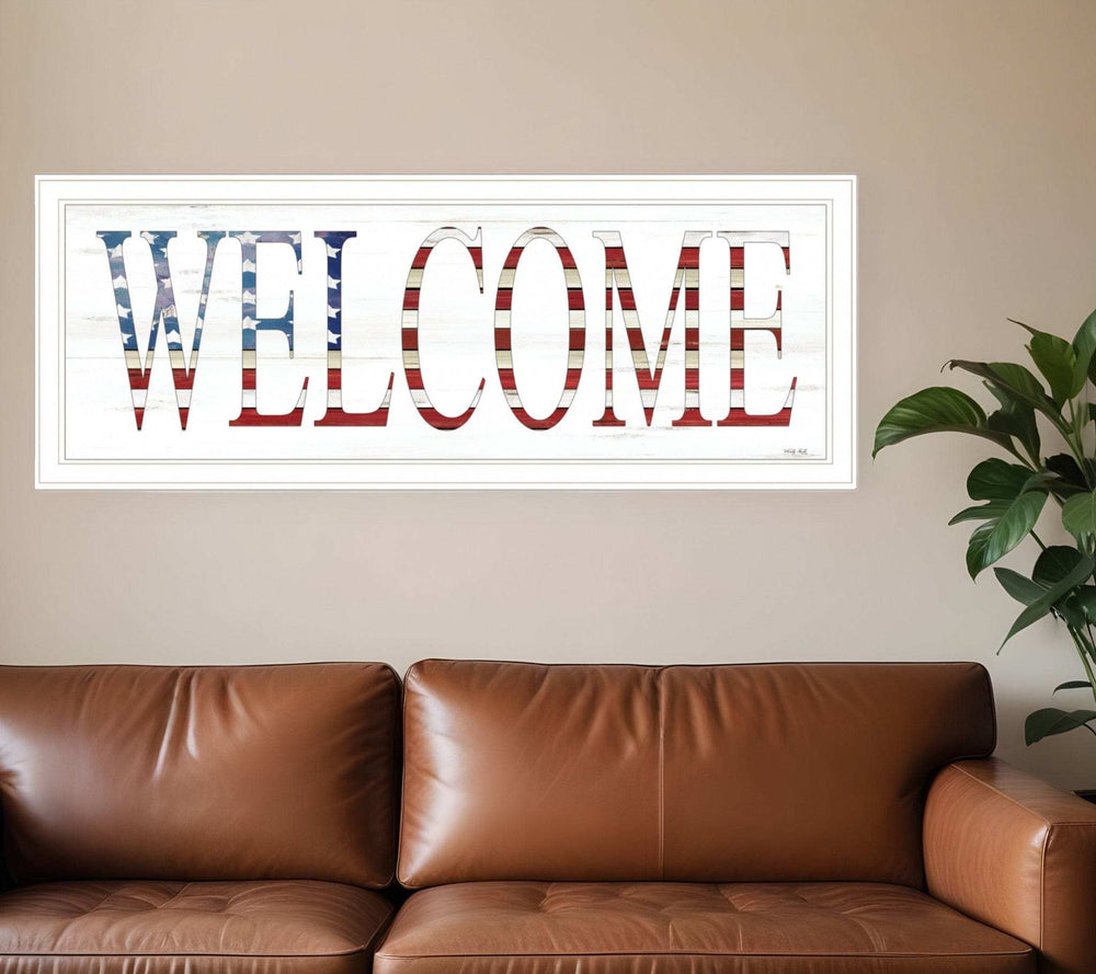 Patriotic Welcome 1 White Framed Print Wall Art - Homeroots - Flyclothing LLC