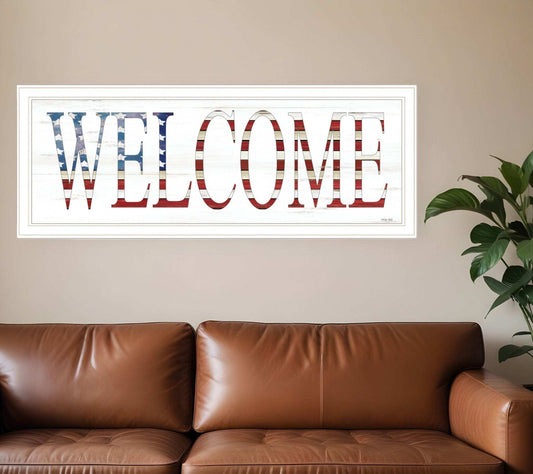 Patriotic Welcome 1 White Framed Print Wall Art - Homeroots - Flyclothing LLC