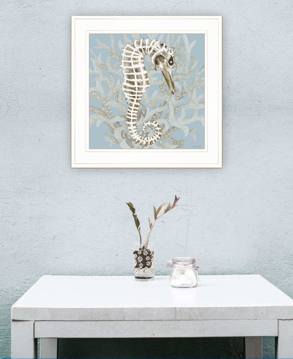 Coral Seahorse I 2 White Framed Print Wall Art - Homeroots - Flyclothing LLC