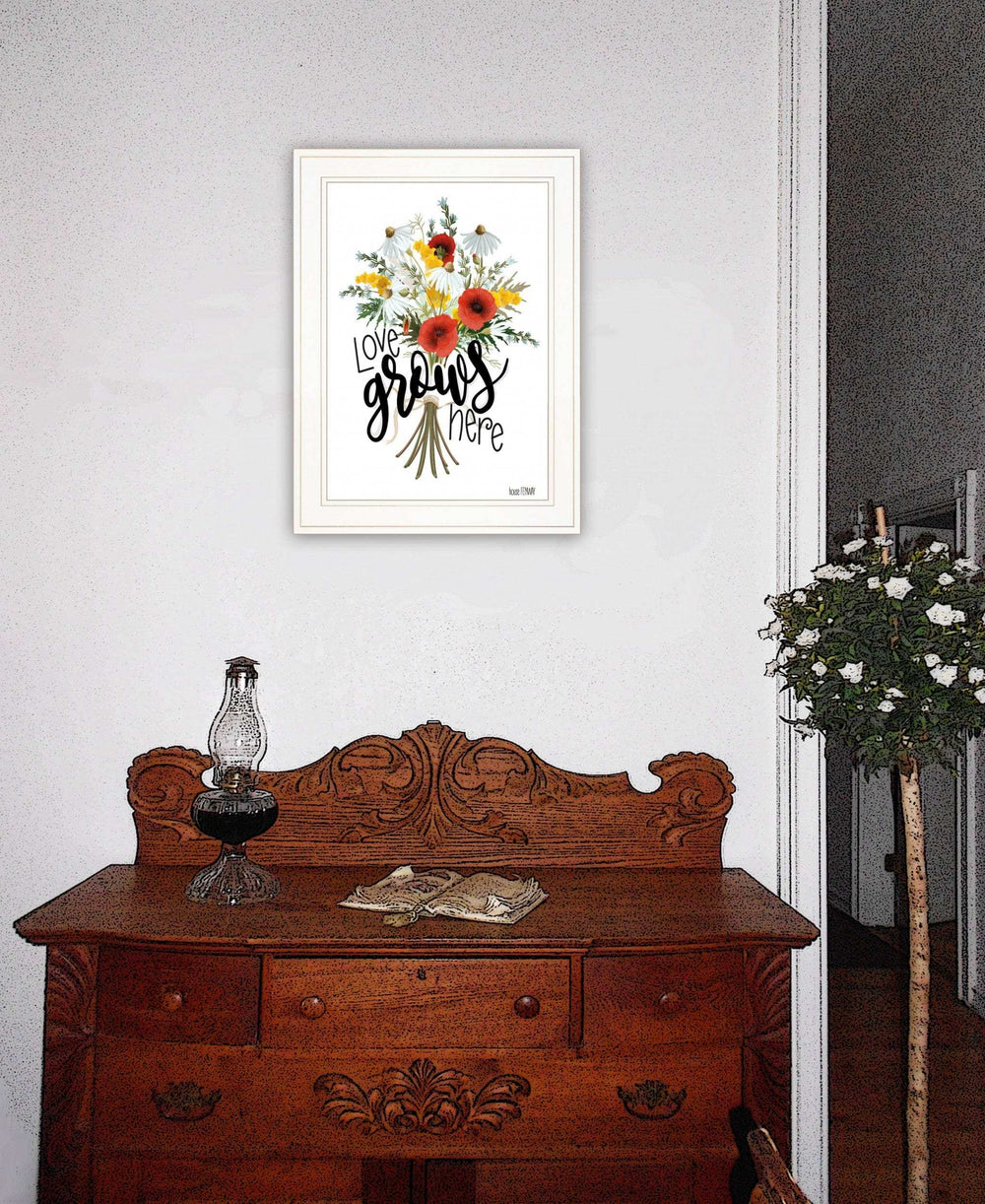 Love Grows Here 3 White Framed Print Wall Art - Homeroots - Flyclothing LLC