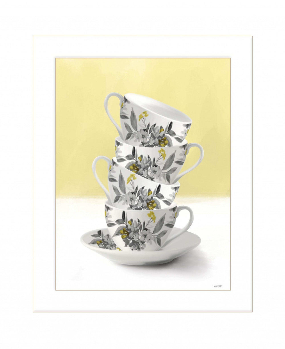Time for Tea Yellow 1 White Framed Print Wall Art - Homeroots - Flyclothing LLC
