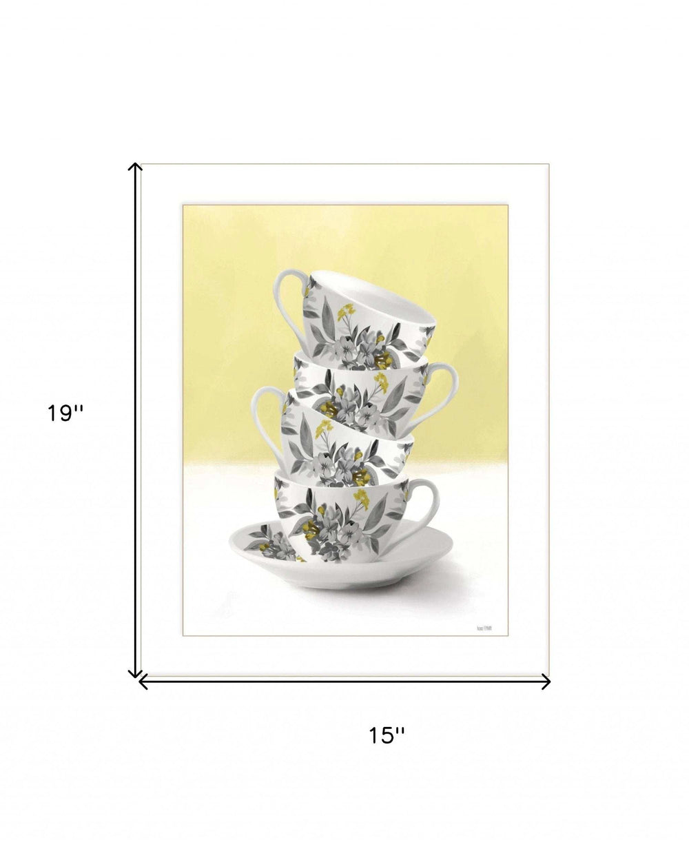 Time for Tea Yellow 1 White Framed Print Wall Art - Homeroots - Flyclothing LLC