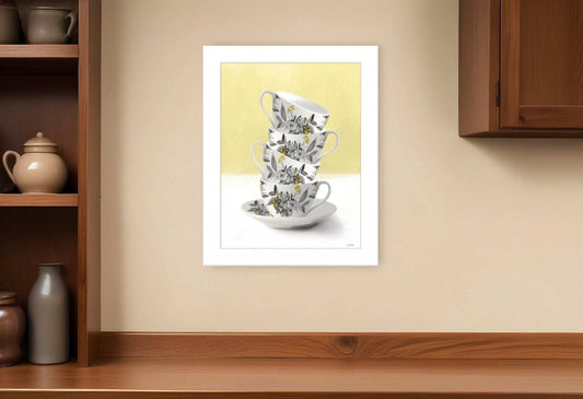 Time for Tea Yellow 1 White Framed Print Wall Art - Homeroots - Flyclothing LLC