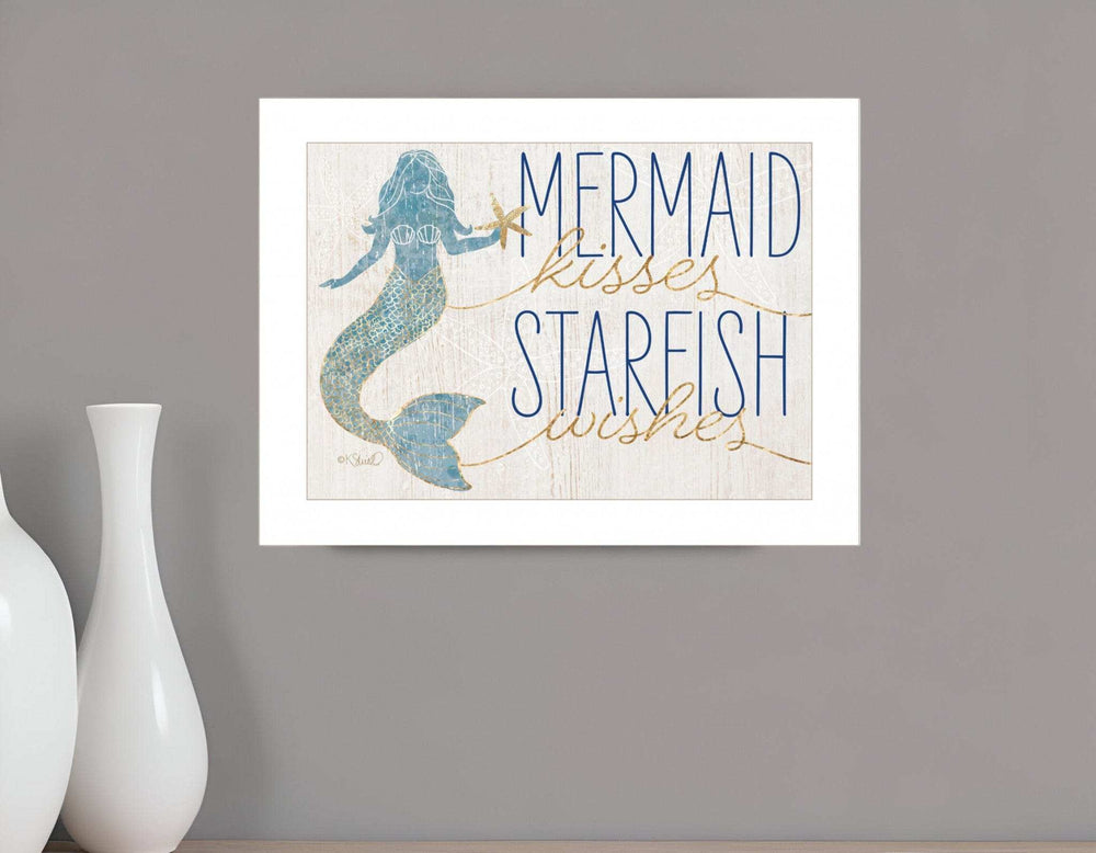 Mermaid Kisses Starfish Wishes 1 White Framed Print Wall Art - Homeroots - Flyclothing LLC