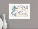 Mermaid Kisses Starfish Wishes 2 White Framed Print Wall Art - Homeroots - Flyclothing LLC