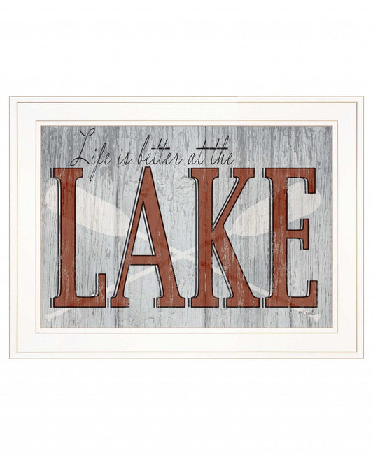 Life is Better at the Lake 1 White Framed Print Wall Art - Homeroots - Flyclothing LLC