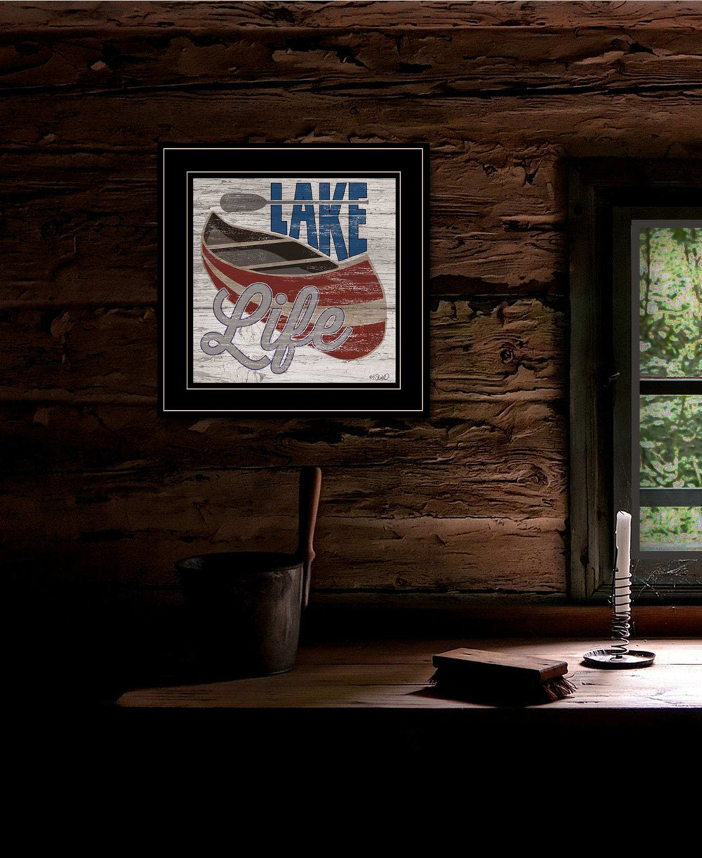 Lake Life Canoe 3 Black Framed Print Wall Art - Homeroots - Flyclothing LLC