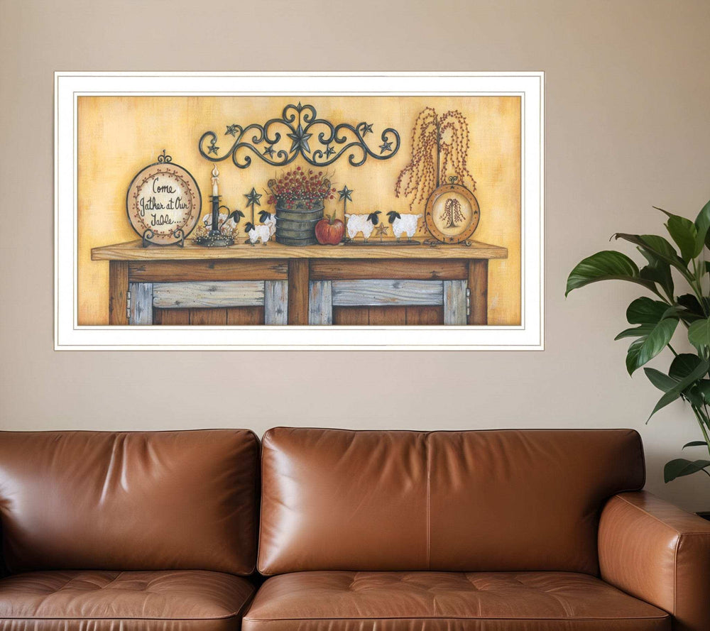 Come Gather at Our Table 3 White Framed Print Wall Art - Homeroots - Flyclothing LLC